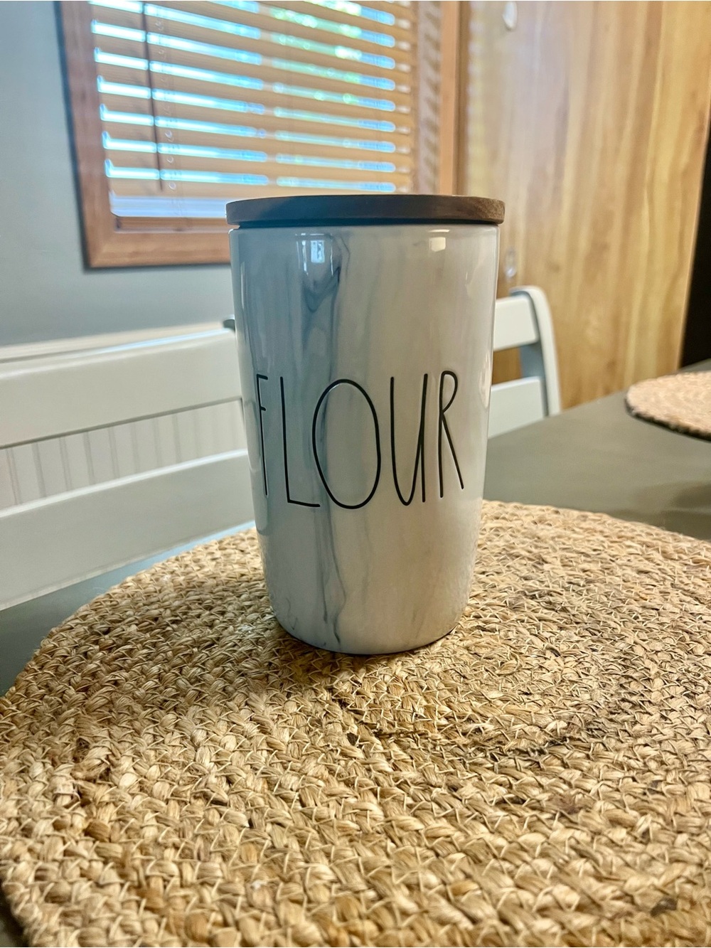 Rae Dunn Marble-Effect 'FLOUR' Ceramic Canister with Wood Lid